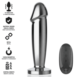 INTENSE - PLUG ANAL 10 VIBRACIONES METAL EN FORMA DE DILDO CON CONTROL REMOTO M