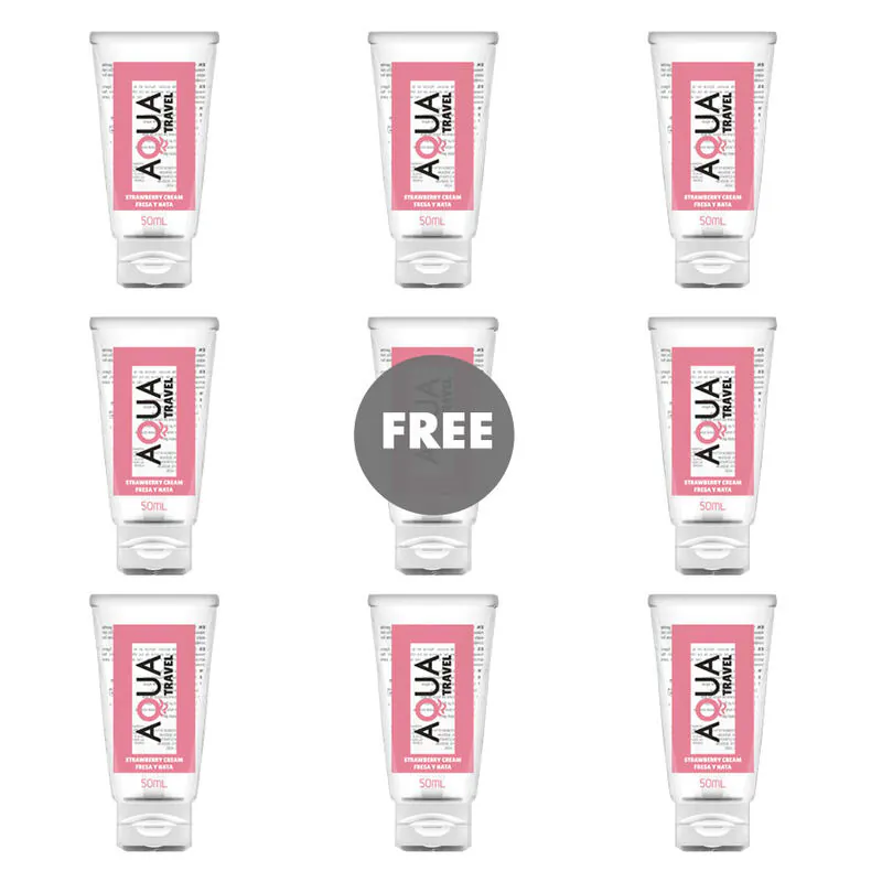 AQUA TRAVEL - LUBRICANTE BASE AGUA SABOR FRESA Y NATA - 50 ML 8+1 GRATIS