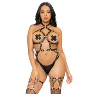 LEG AVENUE - KINK TEDDY ARNÉS CON ARO DE CORAZÓN TALLA M - NEGRO