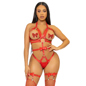 LEG AVENUE - KINK TEDDY ARNÉS CON TACHUELAS TALLA M - ROJO