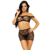 LEG AVENUE - SET TRES PIEZAS TOP, MINI FALDA Y TANGA TALLA ÚNICA - NEGRO