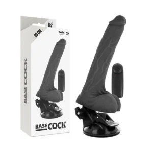 BASECOCK - VIBRADOR REALÍSTICO CONTROL REMOTO NEGRO CON TESTÍCULOS 20 CM -O- 4 CM