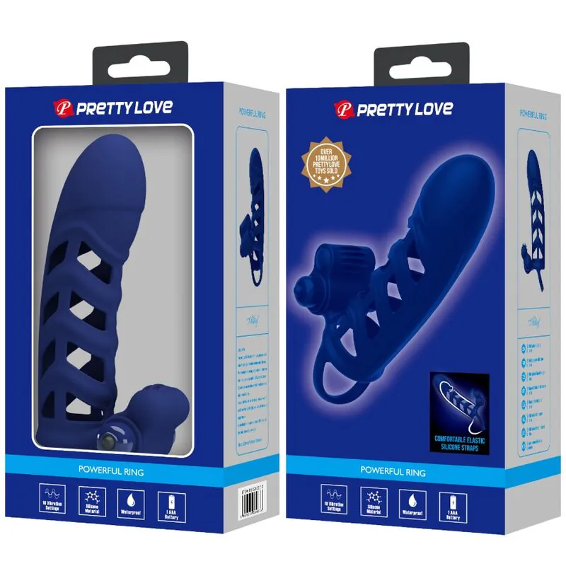 PRETTY LOVE - ALTAF ANILLO VIBRADOR CON FUNDA DE SILICONA AZUL