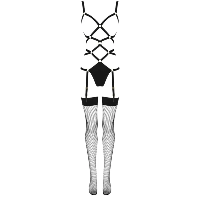 LIVCO CORSETTI FASHION - THIARA LC 20213 SET BODY + MEDIAS NEGRO L/XL