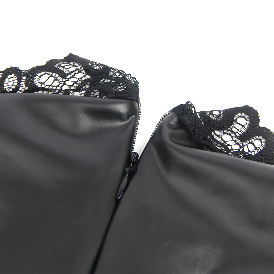 SUBBLIME - 957544 VESTIDO DE CUERO CON CUELLO DE ENCAJE NEGRO S/M
