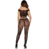 LEG AVENUE - CROP TOP Y LEGGING DE REJILLA CON HOMBROS DESCUBIERTOS NEGRO