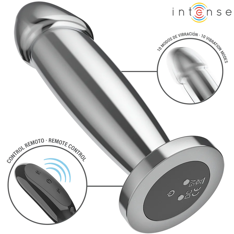 INTENSE - PLUG ANAL 10 VIBRACIONES METAL EN FORMA DE DILDO CON CONTROL REMOTO M
