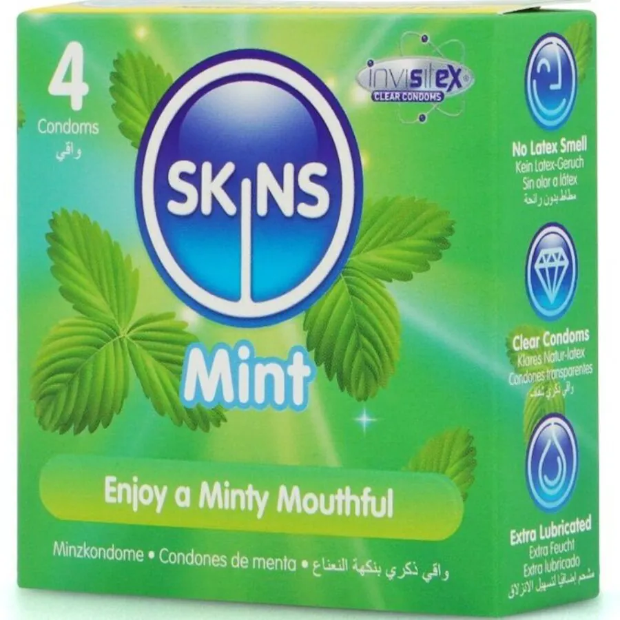 SKINS - PRESERVATIVOS PREMIUM SABOR MENTA PACK 4