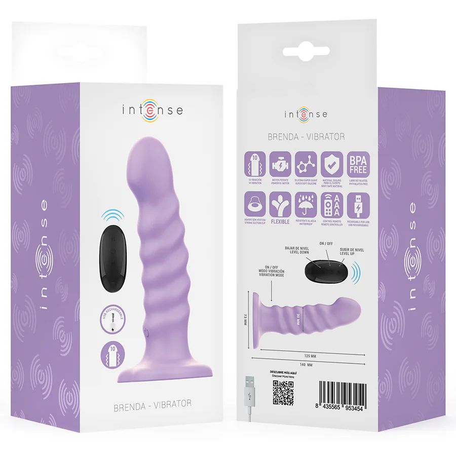 INTENSE - BRENDA VIBRADOR TALLA M DISEÑO EN ESPIRAL 10 VIBRACIONES MORADO CONTROL REMOTO