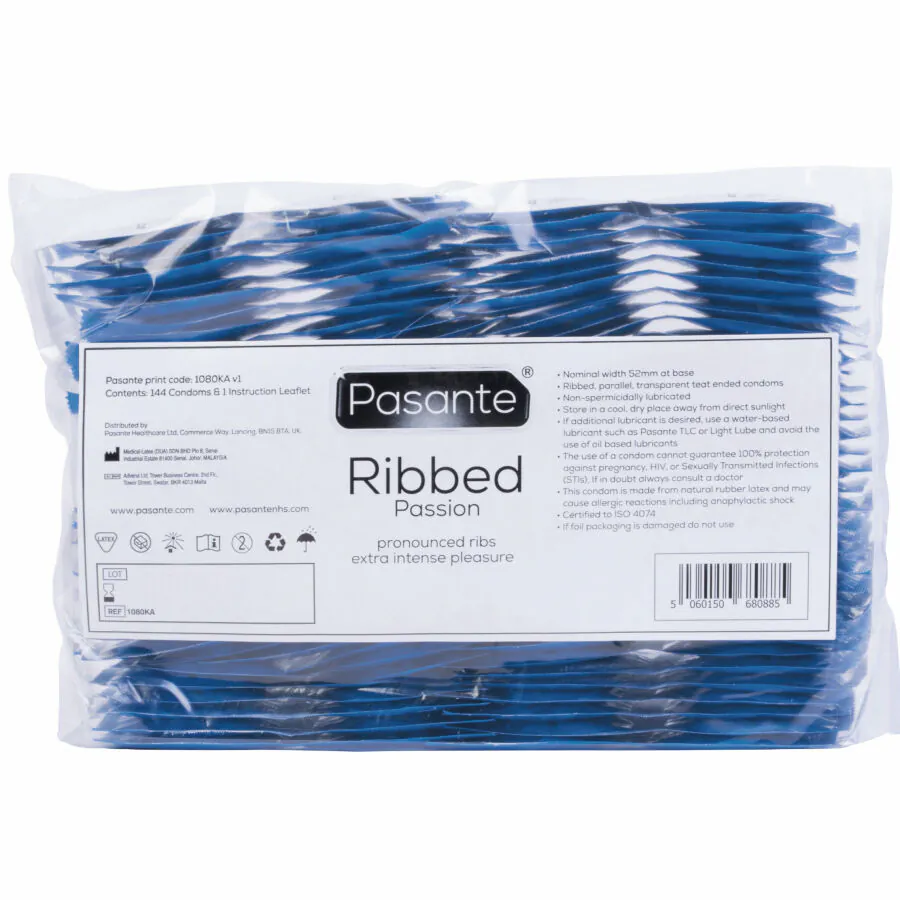 PASANTE - RIBBED PASSION PRESERVATIVOS BOLSA 144 UNIDADES