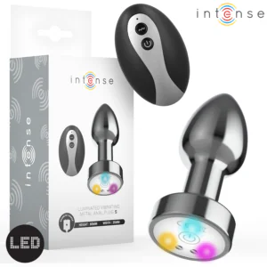 INTENSE - PLUG ANAL TALLA S DE METAL VIBRADOR CON LUCES LED MULTICOLOR Y CONTROL REMOTO