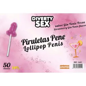 DIABLO GOLOSO - 50 PIRULETAS PENE GIN TONIC FRESA 10% ALCOHOL