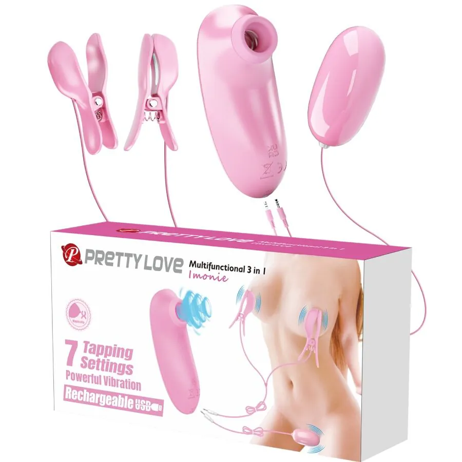 PRETTY LOVE - IMONIE SET MULTIFUNCIONAL 3 EN 1 CON SUCCIONADOR, PEZONES Y CLÍTORIS