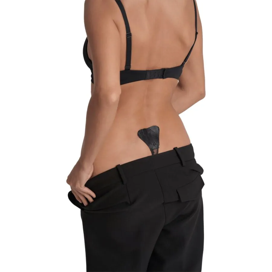 BYE-BRA - TANGA ADHESIVO ENCAJE NEGRO TALLA ÚNICA