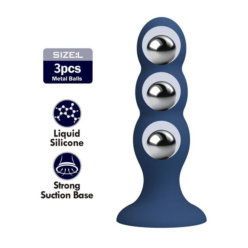 MR PLAY - PLUG ANAL CON 3 BOLAS METÁLICAS Y VENTOSA AZUL