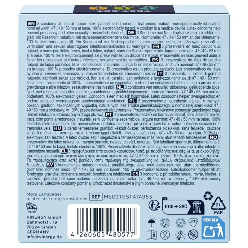 MISTER SIZE - PACK MUESTRA PRESERVATIVOS TALLA 47-49-53 MM (3 UNIDADES)